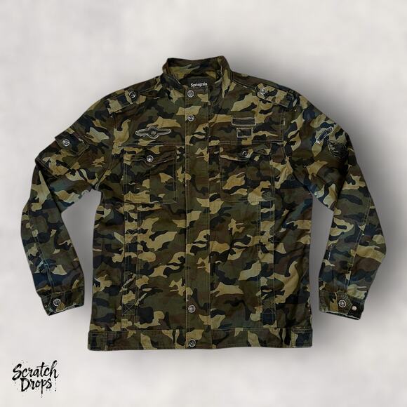 Springrain Men's XL Camouflage Jacket Army Green Military Outdoor Camo Coat - Picture 1 of 4